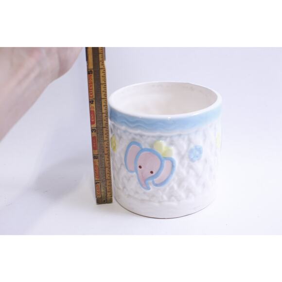 Adorable Animals, Planter, White Blue, 4" High, Round, Bunny, Elephant, Bear, - Picture 3 of 3
